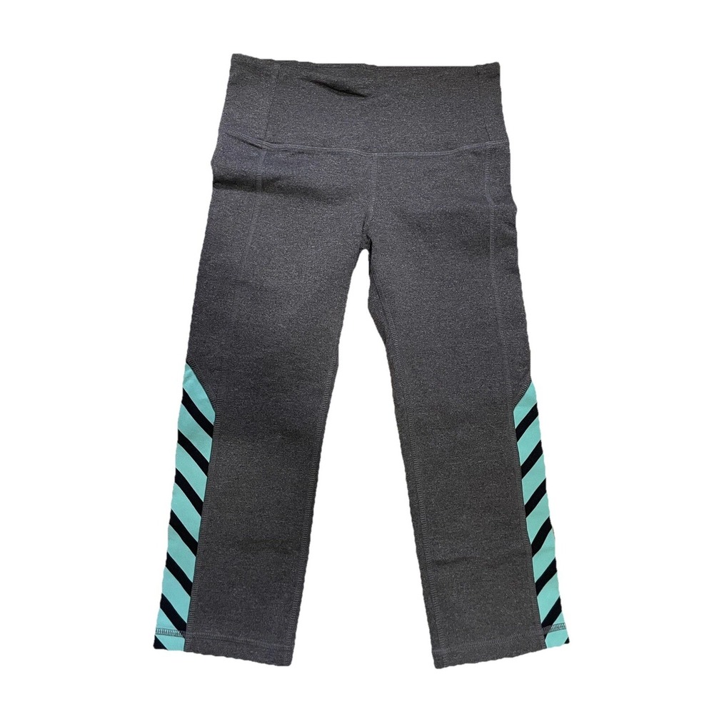 ALO Leggings Gray Charcoal Yoga Cropped‎ Capri Gym Running Mint Green Stripe XS